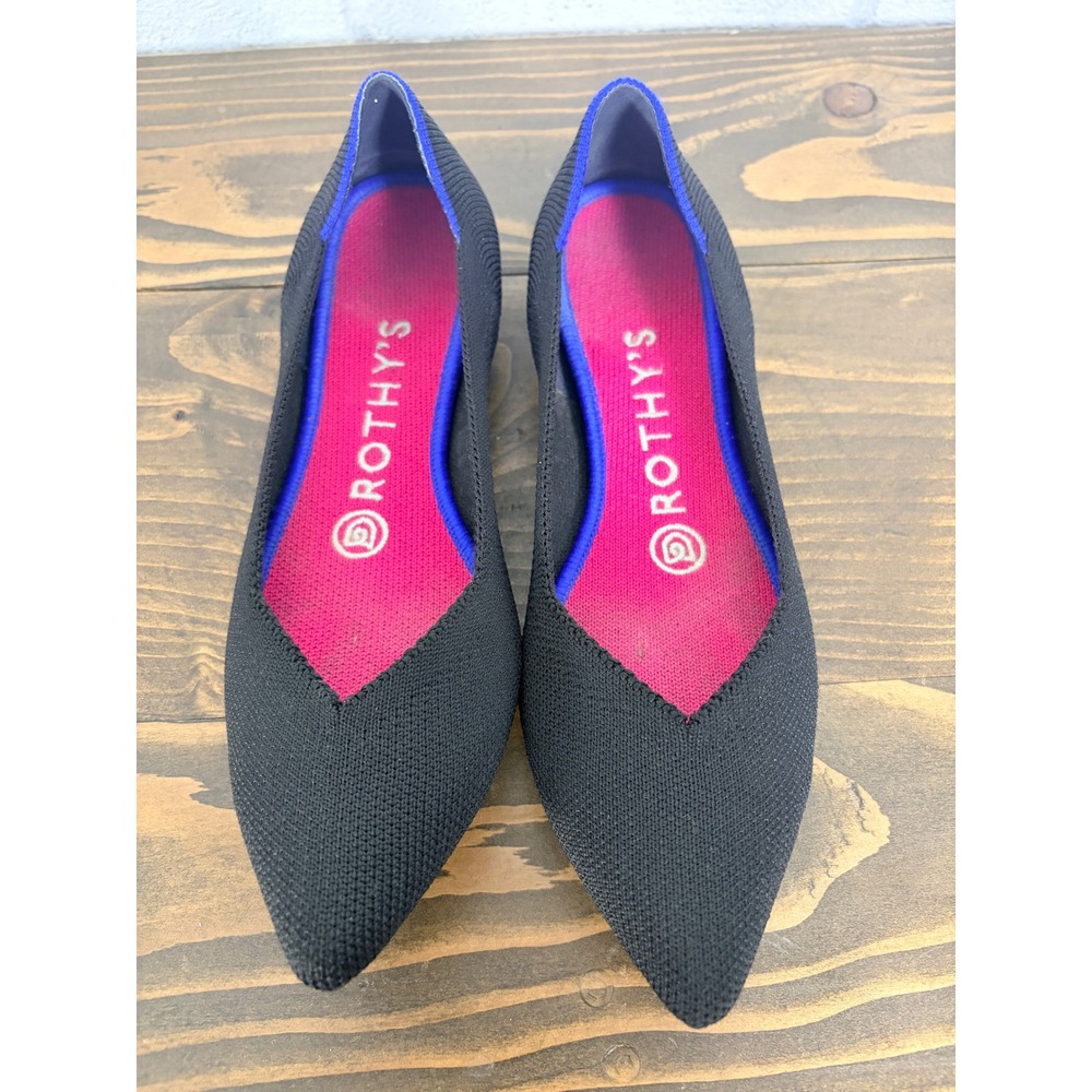 Rothys The Point Flats Womens 6 Black Knit Pointed Toe Ballet Shoes